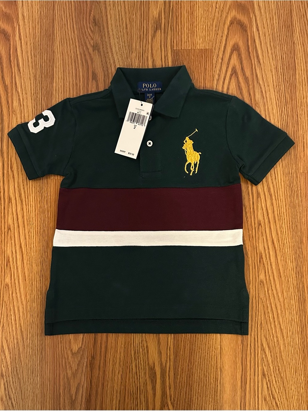 Polo Ralph Lauren little Boys Stripes Big Pony Cotton Mesh Polo Shirt, Size 2